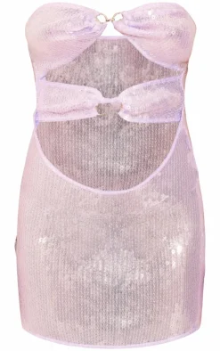 Petite Lilac Bandeau Sequin Cut Out Mini Dress
