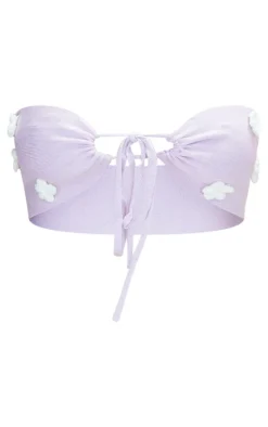 Petite Lilac Knitted Flower Bandeau Crop Top