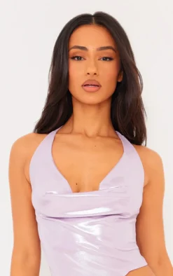 Petite Lilac Metallic Cowl Neck Mini Cut Out Dress