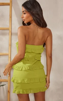 Petite Lime Frilled Bandeau Mini Dress