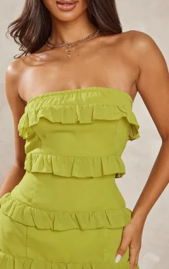 Petite Lime Frilled Bandeau Mini Dress