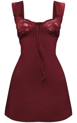 Petite Maroon Lace Cup Bodycon Dress