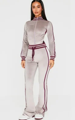 Petite Mauve Contrast Velour Wide Leg Pants