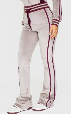 Petite Mauve Contrast Velour Wide Leg Pants