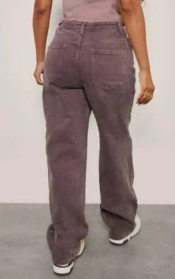 Petite Mauve Washed High Waist Straight Leg Jeans