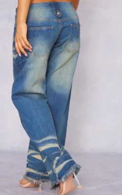 Petite Mid Blue Wash Low Rise Lace Up Wide Leg Jeans