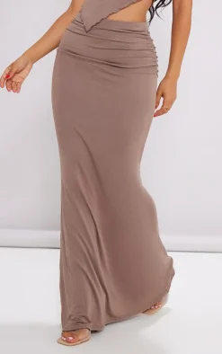 Petite Mocha Ruched Detail Maxi Skirt