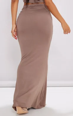 Petite Mocha Ruched Detail Maxi Skirt