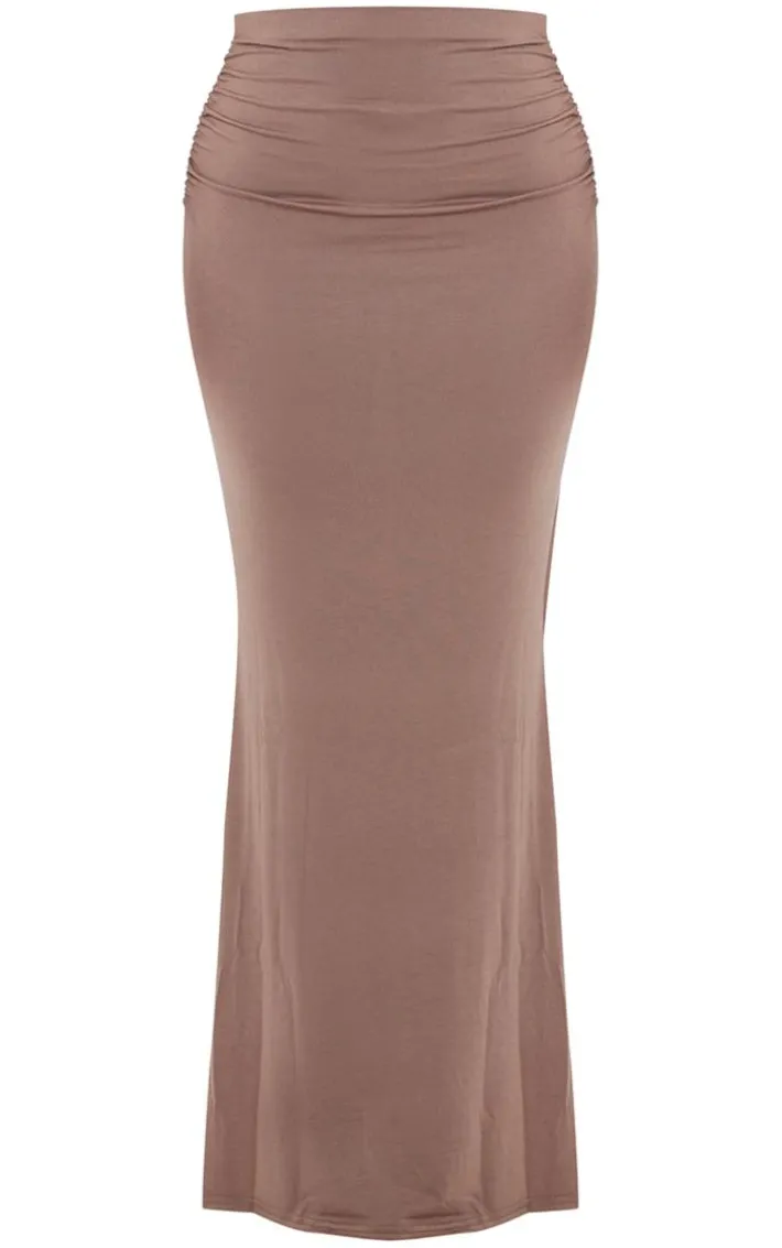 Petite Mocha Ruched Detail Maxi Skirt