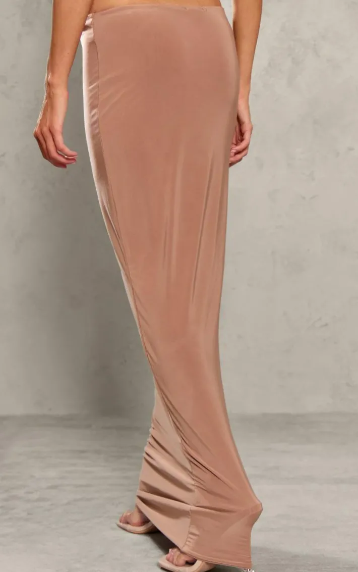 Petite Mocha Slinky Low Waist Maxi Skirt