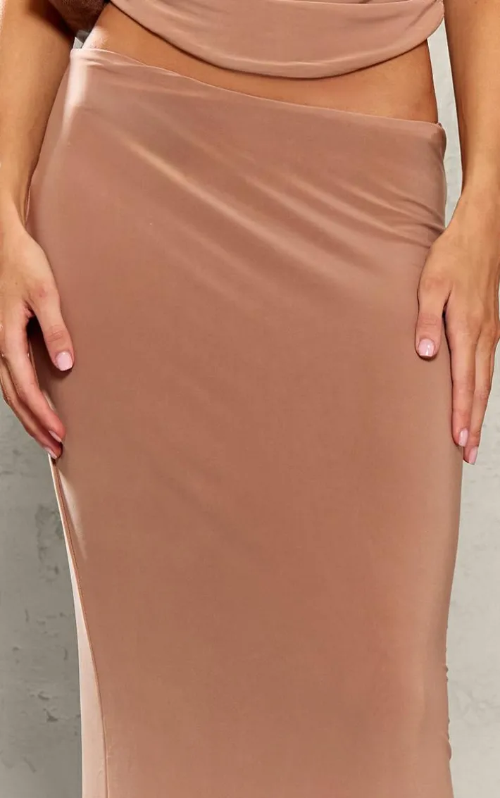 Petite Mocha Slinky Low Waist Maxi Skirt