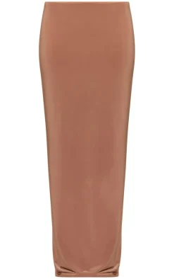 Petite Mocha Slinky Low Waist Maxi Skirt