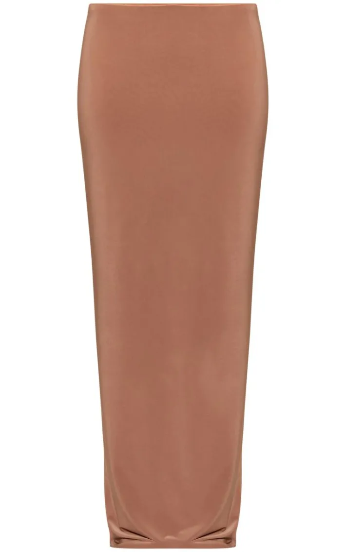 Petite Mocha Slinky Low Waist Maxi Skirt