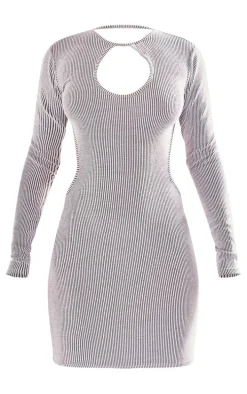 Petite Monochrome Rib Keyhole Backless Bodycon Dress