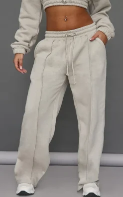 Petite Moss Grey Wide Leg Seam Detailed Sweatpants