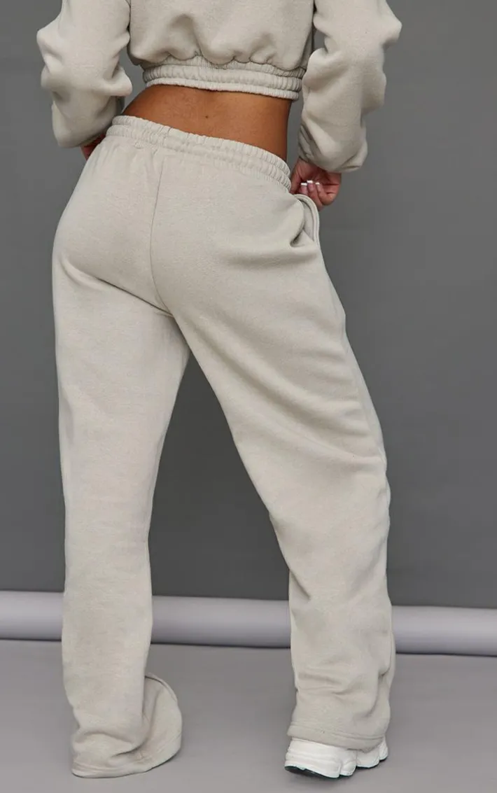 Petite Moss Grey Wide Leg Seam Detailed Sweatpants