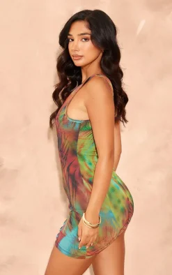 Petite Multi Printed Mesh Cut Out Mini Dress