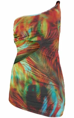 Petite Multi Printed Mesh Cut Out Mini Dress