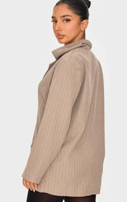 Petite Natural Stone Pinstripe Oversized Blazer