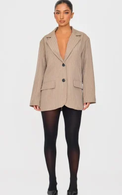 Petite Natural Stone Pinstripe Oversized Blazer