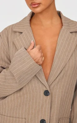 Petite Natural Stone Pinstripe Oversized Blazer