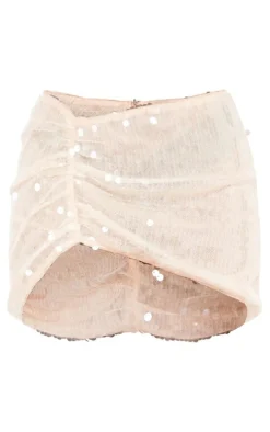 Petite Nude Pink Sequin Mini Skirt