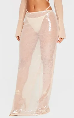 Petite Nude Sequin Low Waist Maxi Skirt