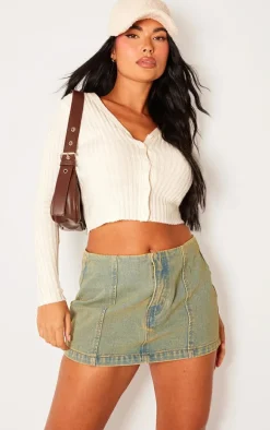 Petite Oatmeal Button Front Knit Cardigan