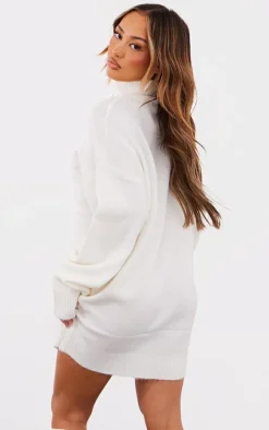 Petite Oatmeal Knitted Slouchy Sweater Dress