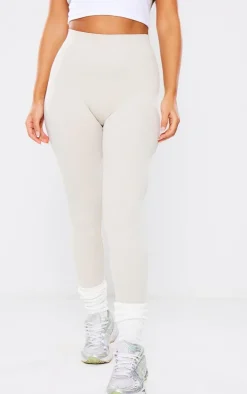 Petite Oatmeal Snatched Rib Seamless Leggings