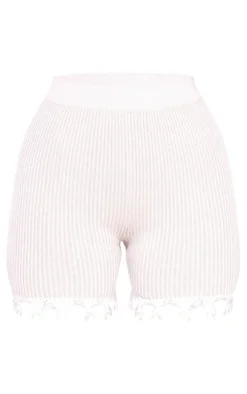 Petite Off White Distressed Knitted Shorts