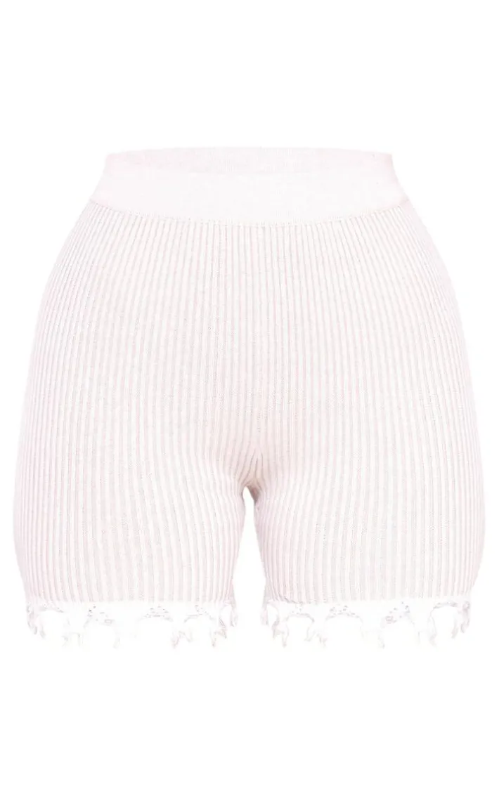 Petite Off White Distressed Knitted Shorts