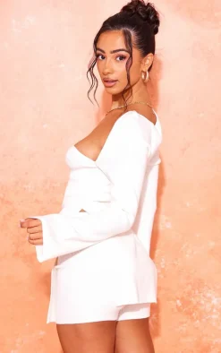 Petite Off White Knitted Longline Top