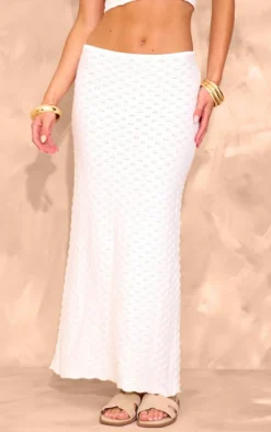 Petite Off White Knitted Two Tone Midaxi Skirt