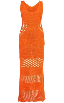 Petite Orange Crochet Plunged Maxi Dress