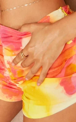 Petite Orange Linen Look Ruched Hotpants