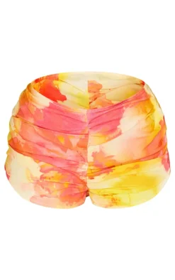 Petite Orange Linen Look Ruched Hotpants