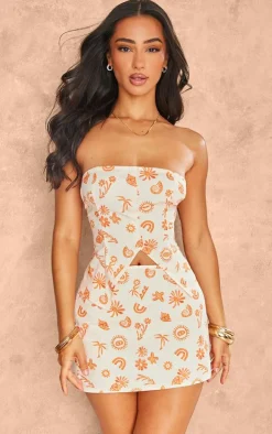 Petite Orange Printed Bandeau Top
