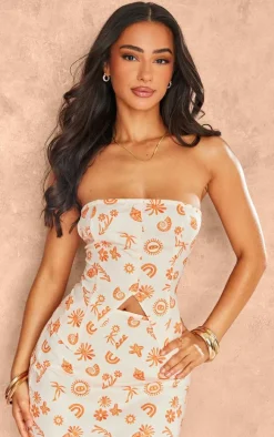 Petite Orange Printed Bandeau Top