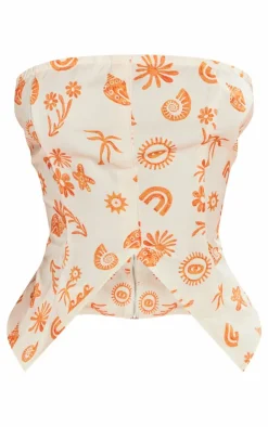 Petite Orange Printed Bandeau Top