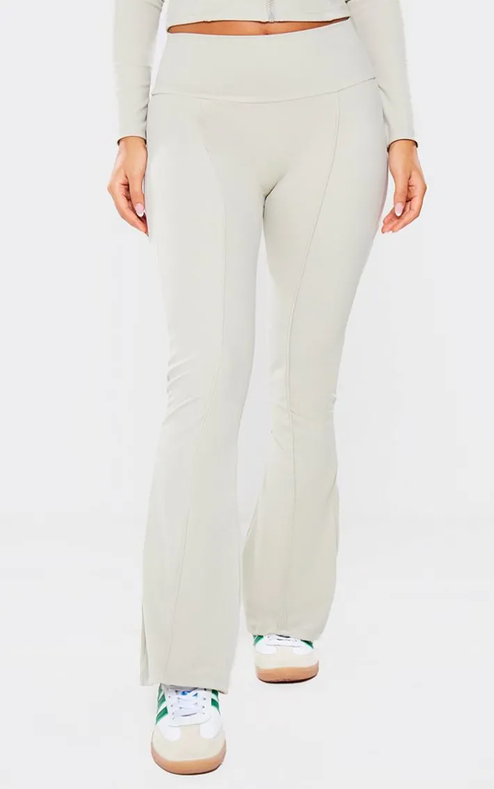 Petite Pale Khaki Snatched Sculpt Seam Detail Flared Pants