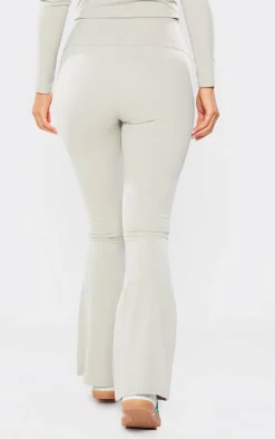 Petite Pale Khaki Snatched Sculpt Seam Detail Flared Pants