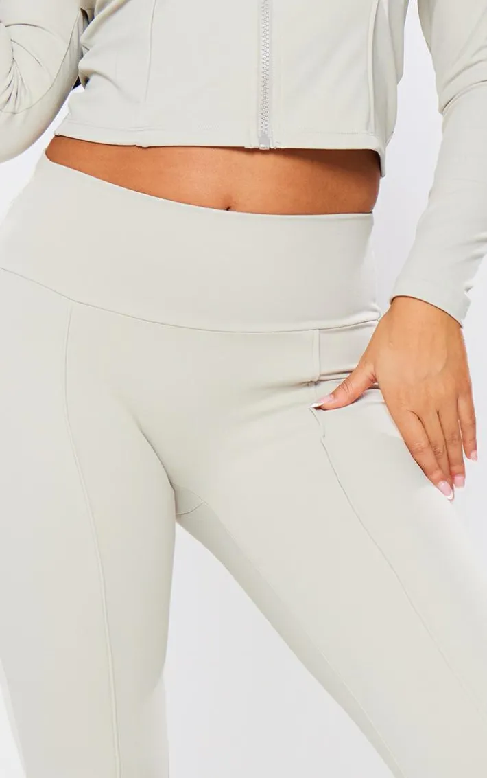 Petite Pale Khaki Snatched Sculpt Seam Detail Flared Pants