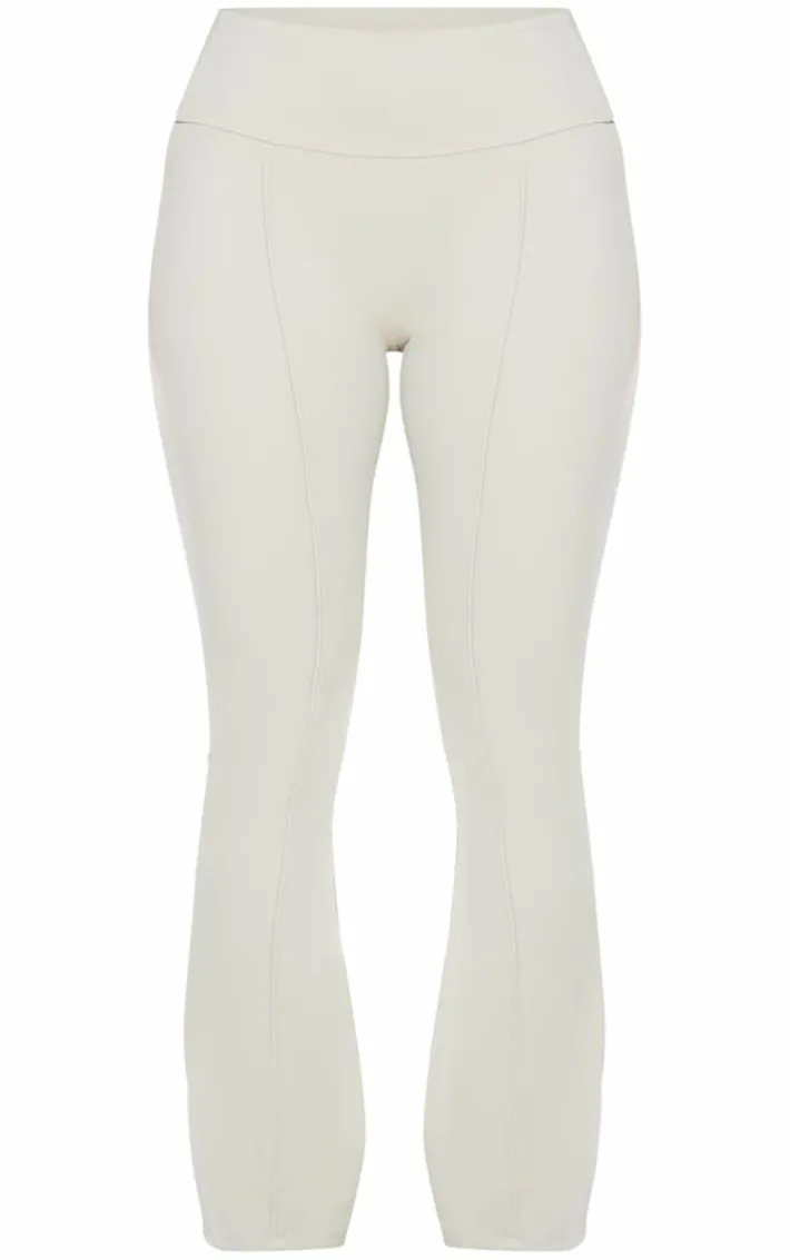 Petite Pale Khaki Snatched Sculpt Seam Detail Flared Pants