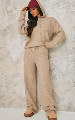 Petite Pebble Knitted Seam Detail Wide Leg Pants