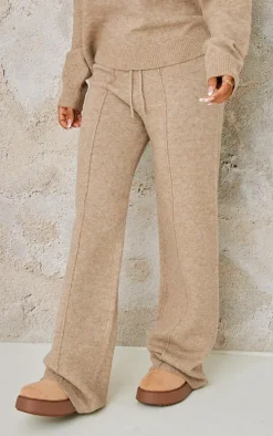 Petite Pebble Knitted Seam Detail Wide Leg Pants