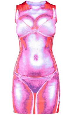 Petite Pink Body Print Racer Neck Bodycon Dress