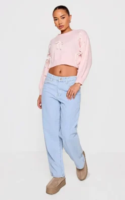 Petite Pink Bow Detail Christmas Sweater