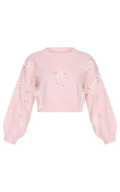 Petite Pink Bow Detail Christmas Sweater