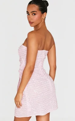 Petite Pink Bow Embellished Bandeau Sequin Mini Dress